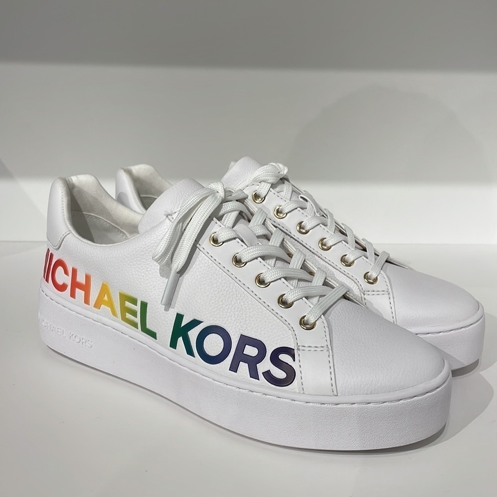 Michael Kors white pride poppy sneaker shoes platform - Picture 2 of 6